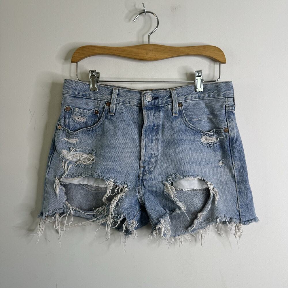 Levis 501 Distressed Button Fly Cuf Off Denim Shorts Cutoffs Jeans Grunge 90s 28